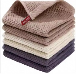 Cotton Honeycomb Kitchen Square Towel Set for Easy Cleaning with Hook Waffle Squares Towel Wholesale